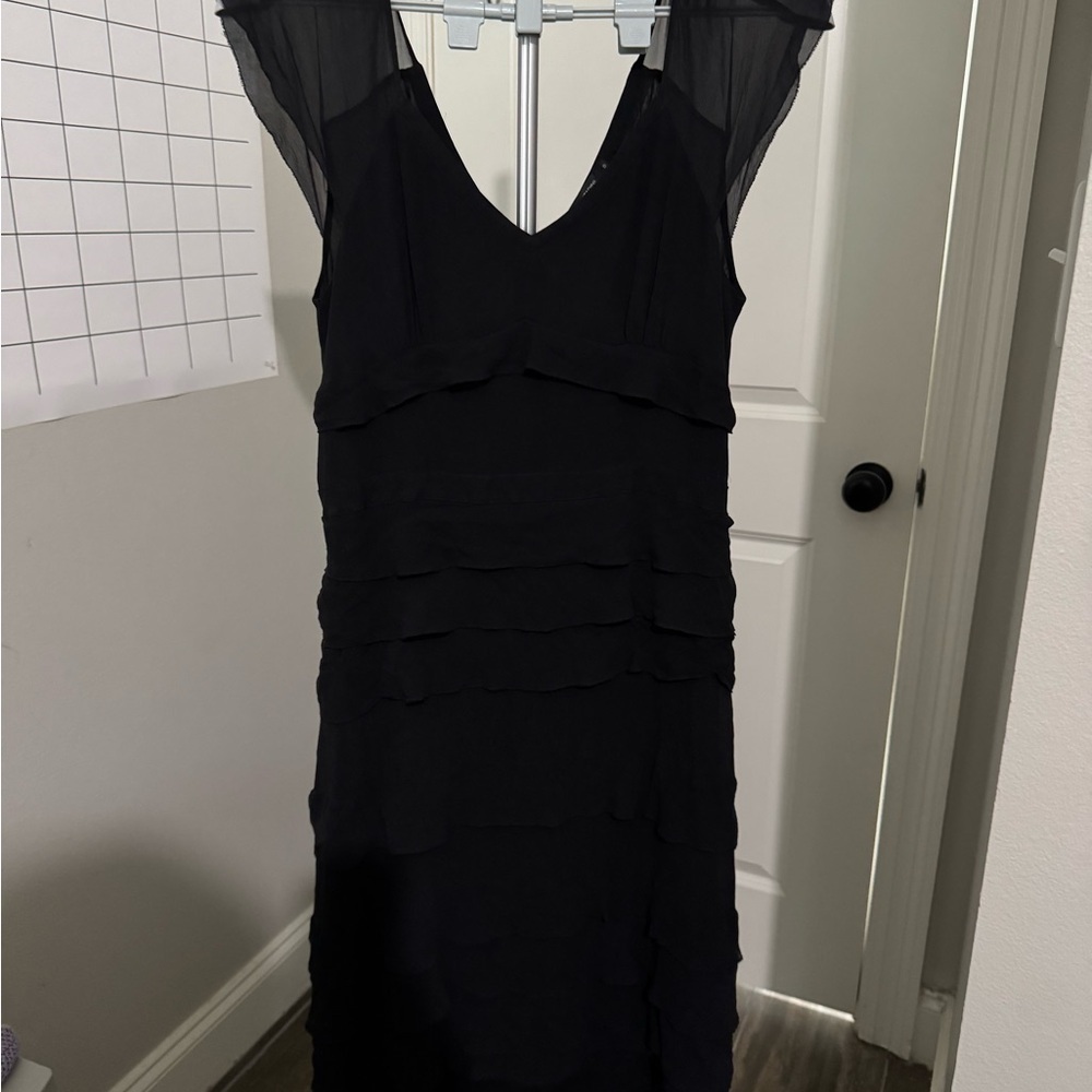 Adrienne Vittadini Black 100% Silk Ruched Sheath Midi Dress